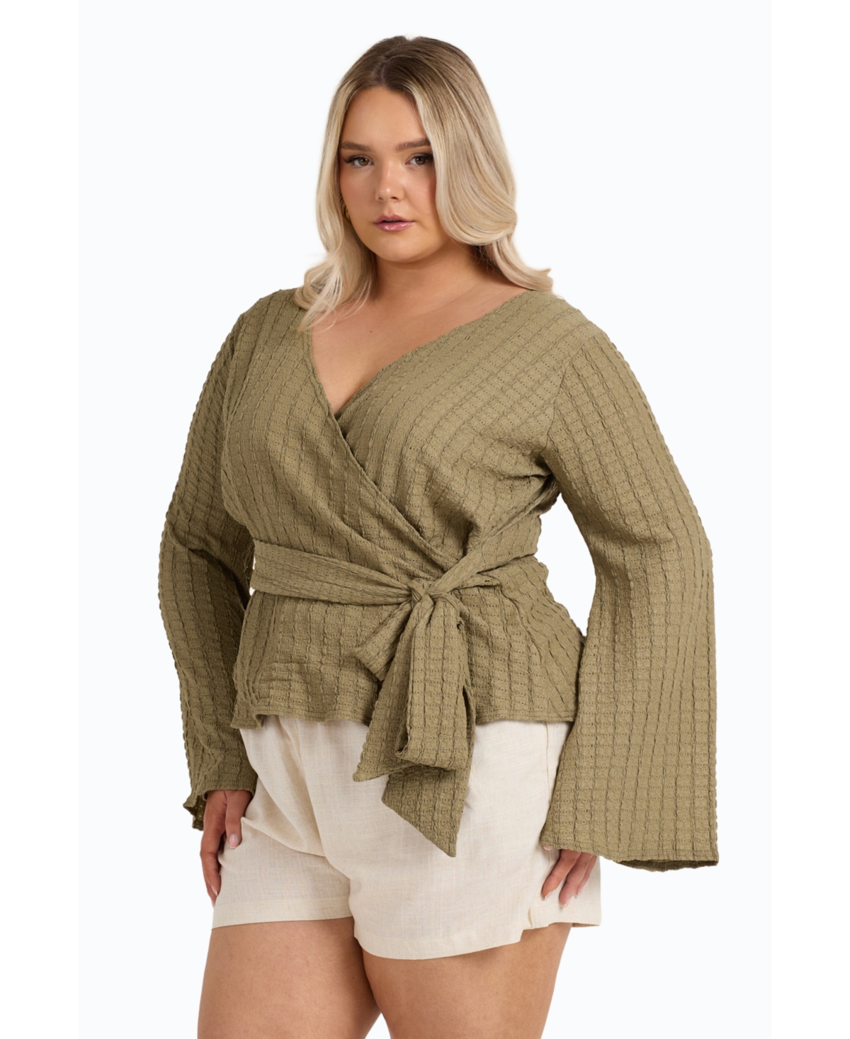 Fashion-szn Curve Women's Kimono Wrap Front Belted Top