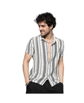 Men's White & Grey Unbalanced Striped Woven Shirt