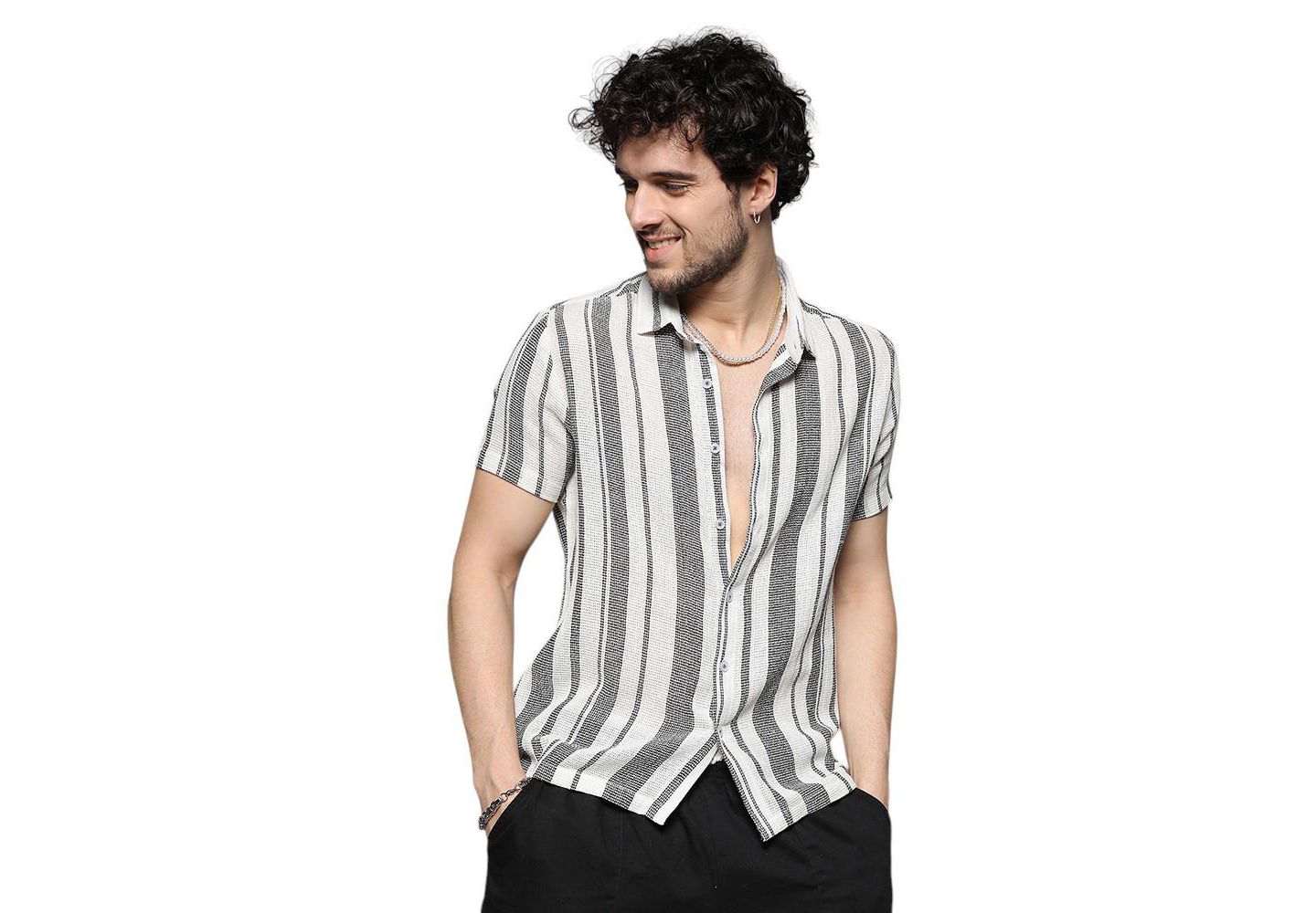 Мужская рубашка Cahoot Campus Sutra White & Grey Unbalanced Striped Woven, цвет: Белый — фото 1