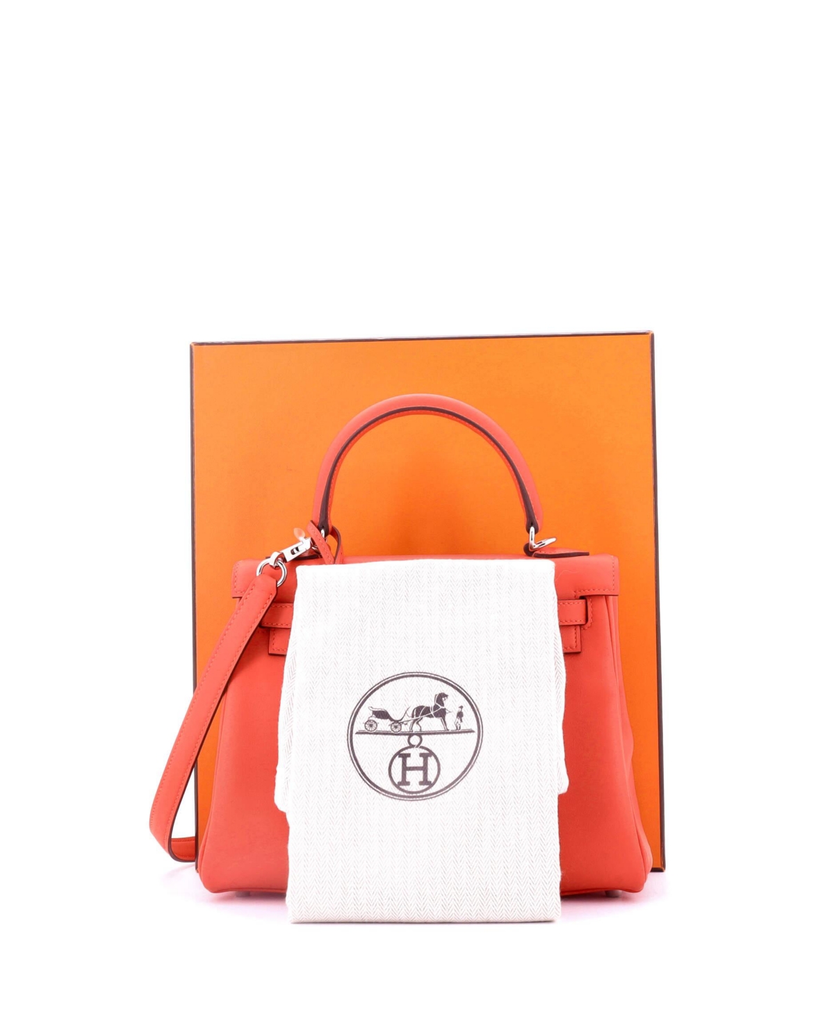 Pre-Owned Hermes Kelly 25 Handbag Orange Swift with Palladium Hardware