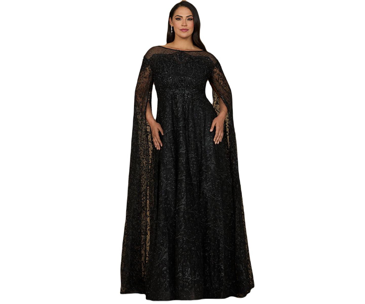 Женские платья Lara Lace Gown with Dramatic Cape Sleeves, цвет: Чёрный — фото 1