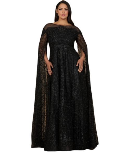 Женские платья Lara Lace Gown with Dramatic Cape Sleeves, цвет: Чёрный