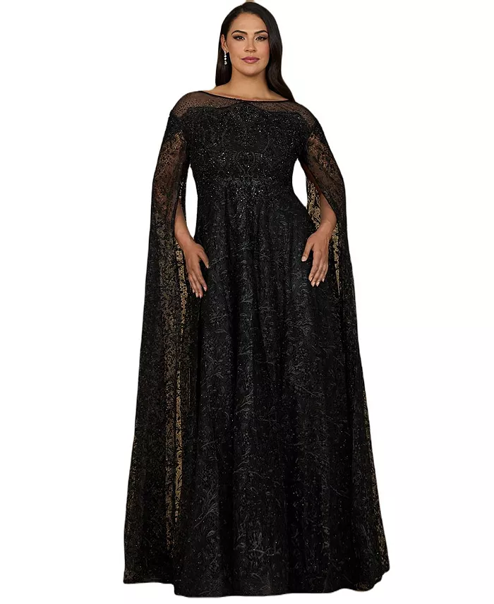 Women's Lace Gown with Dramatic Cape Sleeves - thumbnail 5