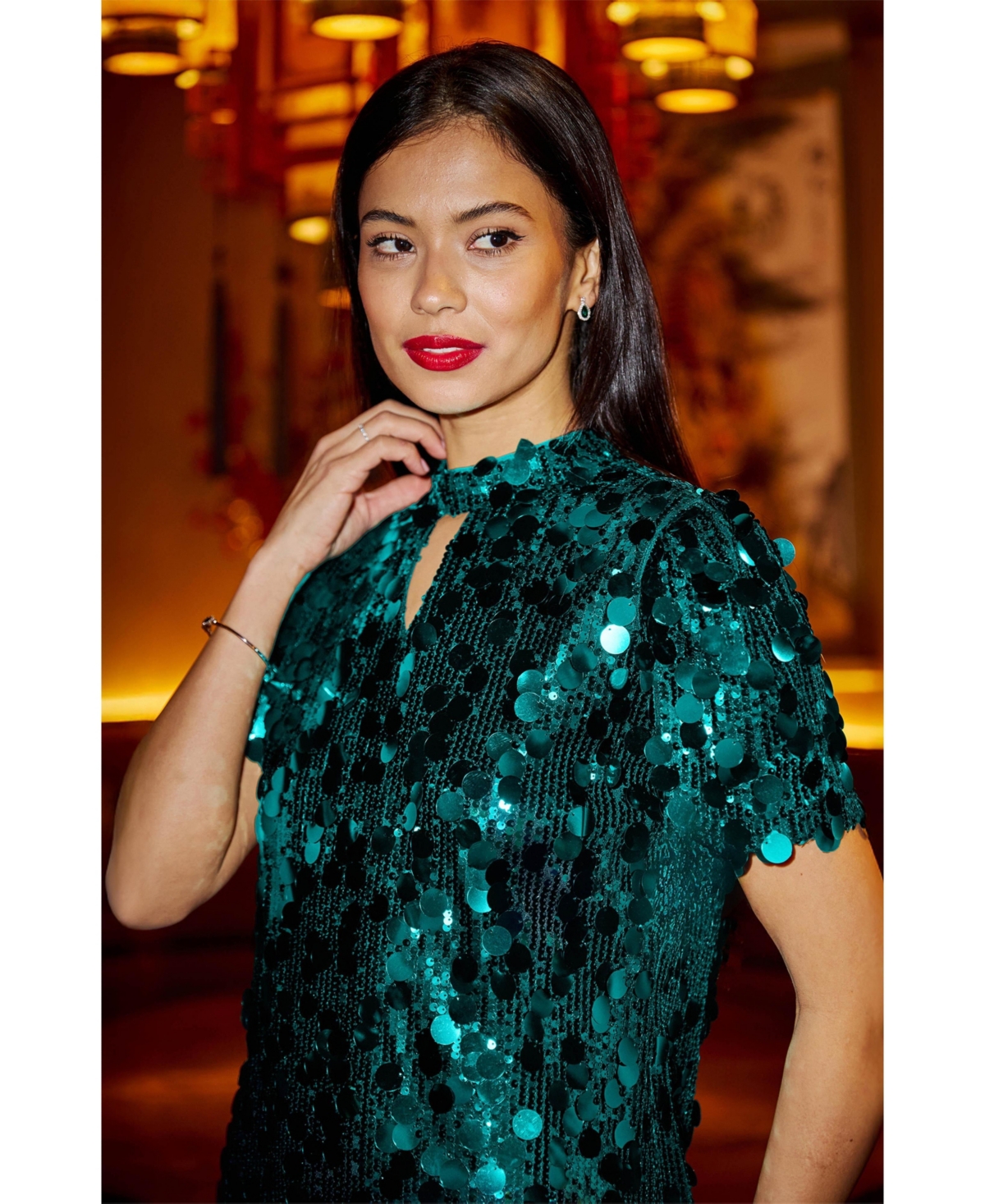 Yumi Women's Sequin Short Sleeve Tunic Dress