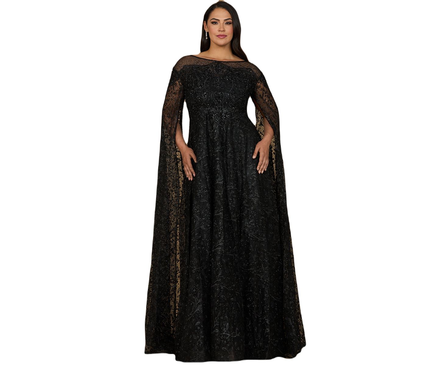 Женские платья Lara Lace Gown with Dramatic Cape Sleeves, цвет: Чёрный — фото 5