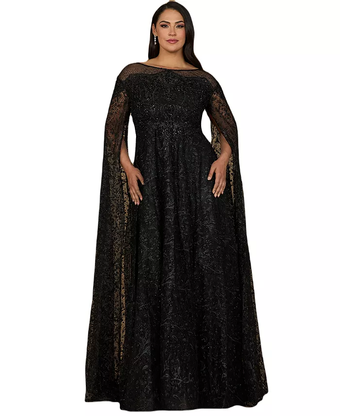 Women's Lace Gown with Dramatic Cape Sleeves - thumbnail 9