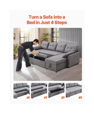 U-Shaped Convertible Sofa Bed with Chaise and Pull-Out Sleeper