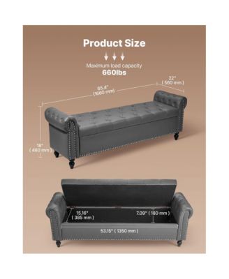 Upholstered Storage Bench with Tufted Seat and Wood Legs