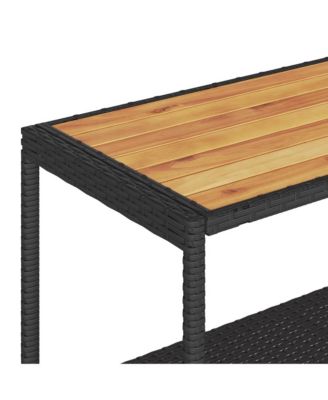 Bar Cart 3-Tier Poly Rattan and Solid Wood Acacia