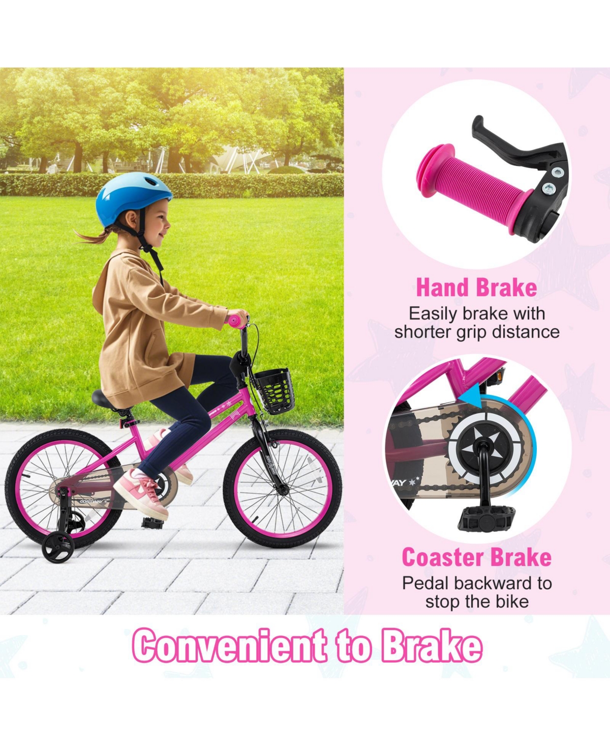 Sugift 16 Inch Kids Bike Adjustable Bicycle with Front Basket for Children Aged 4-7 Years Old