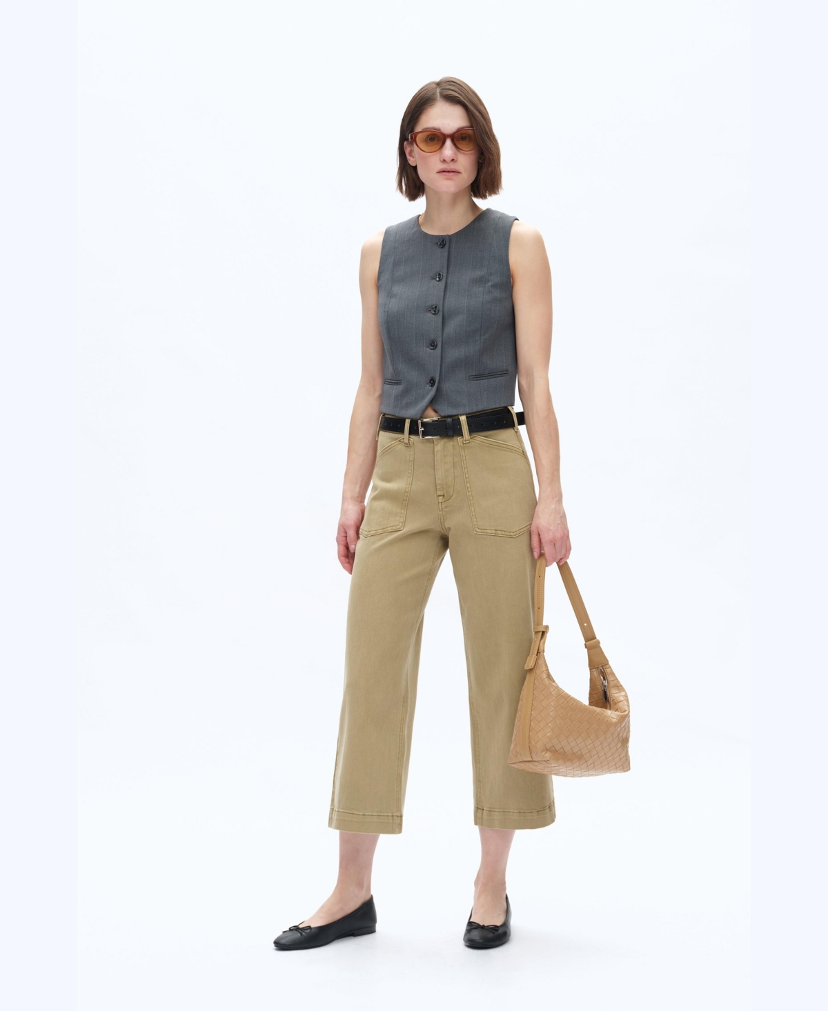 Bayeas Women's Mid-Rise Wide-Leg Patch-Pocket Capri Jeans