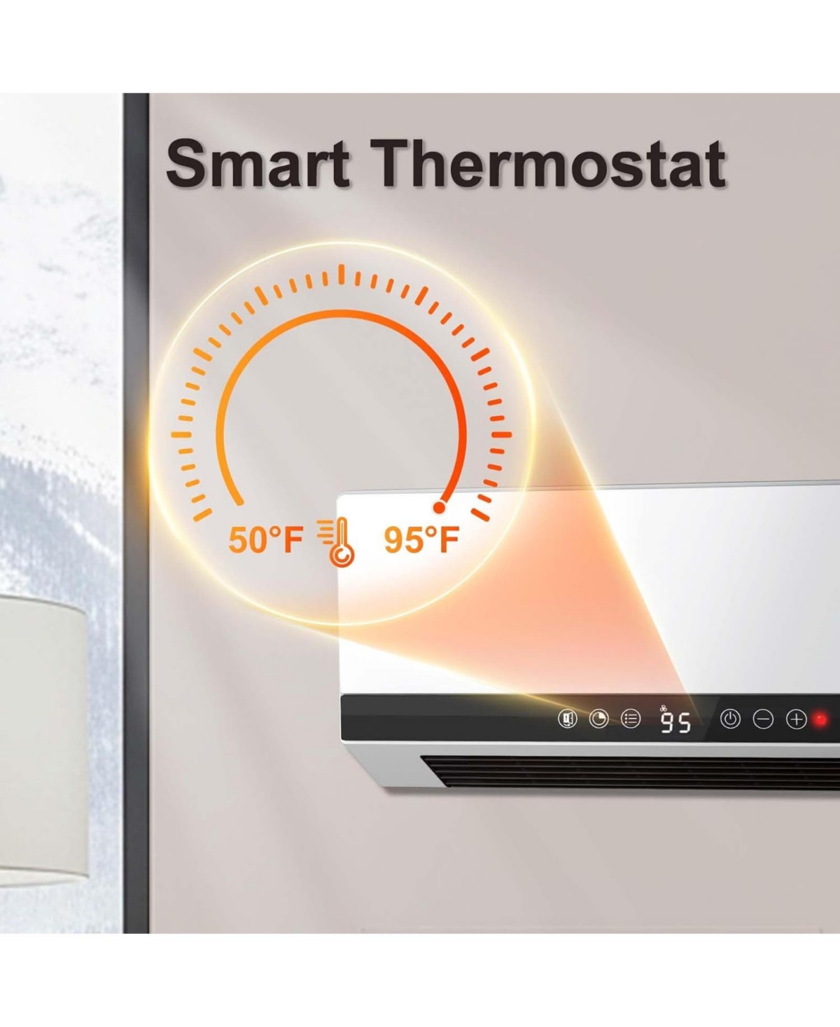 Cowsar 1500W Wall Heater | Dual Heating Settings,Window Indicator, Weekly/24-Hour Timer, Led Touch Screen & Remote Control, IP22 Waterproof
