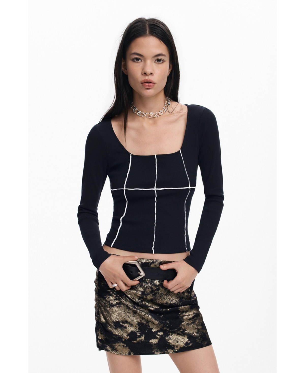 Desigual Women's Ribbed seam T-shirt