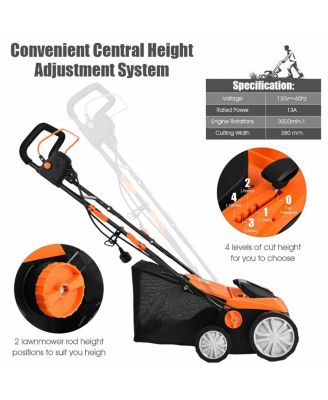 15 Inch 13 Amp Electric Scarifier with Collection Bag and Removable Blades