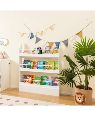 3-Tier Kids Bookshelf Anti-toppling Kits Toy Storage Bookcase Rack Wall