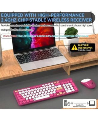 Wireless Keyboard And Mouse Combo - 2.4GHz Cordless, Cute Round Keys, Quiet Slim Set for Laptop, Computer, TV - White Red