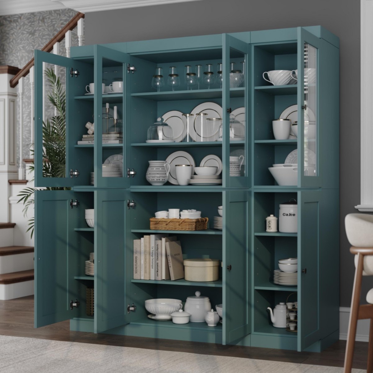 Palace Imports 100% Solid Wood 65" Pantry China Cabinet with Clear Glass, Shaker Doors & Adjustable Shelves