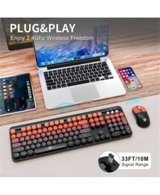 Wireless Keyboard and Mouse Combo - 2.4GHz Cordless, Cute Round Keys, Quiet Slim Set for Laptop, Computer, TV