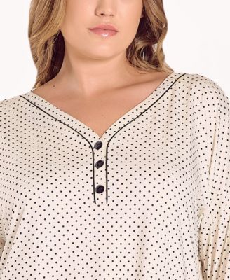 Plus Size Brushed Micro Stretch Knit Long-Sleeve Sleep Shirt 