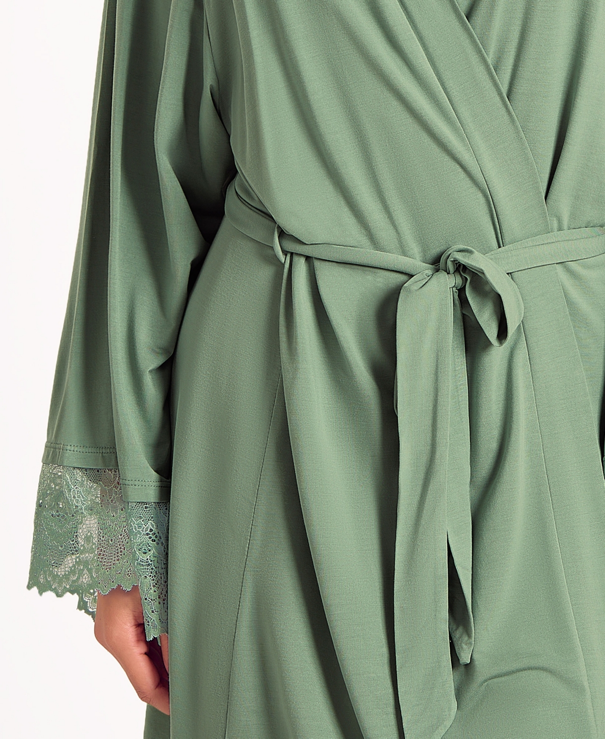 Icollection Plus Size Stretch Knit Long-sleeve Robe In Green