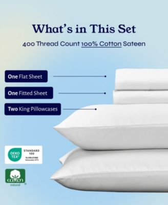Soft Cotton 400 Thread Count  Cotton Sateen 4 Piece Sheet Set, King