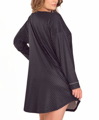 Plus Size Brushed Micro Stretch Knit Long-Sleeve Sleep Shirt 