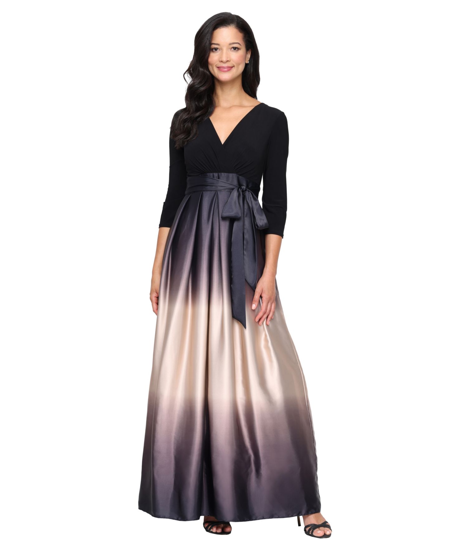 Женское платье SL Fashions Petite V-Neck Ball Gown, цвет: Чёрный шампань — фото 1