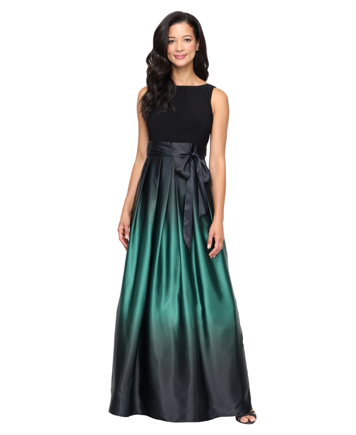 Sl Fashions Ombre Satin Bow Sash Gown In Green