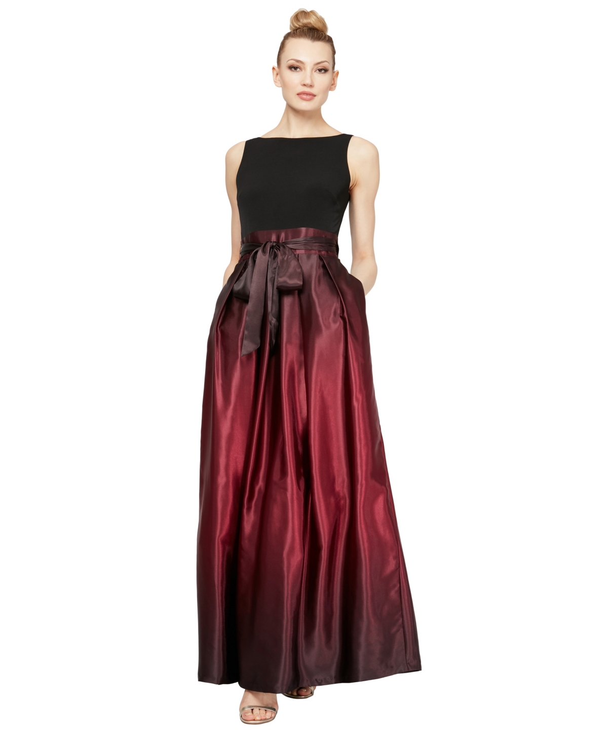 Sl Fashions Ombre Satin Bow Sash Gown In Purple
