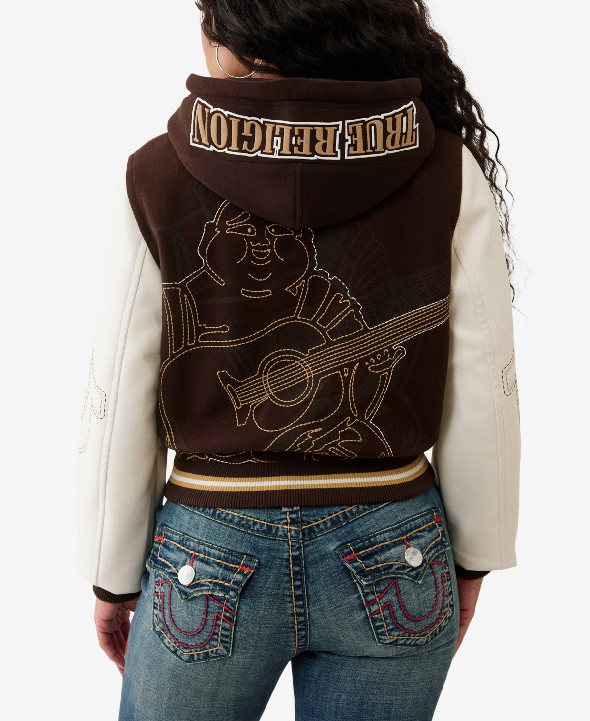 True Religion Women's Embroidered Varsity Jacket In Brown