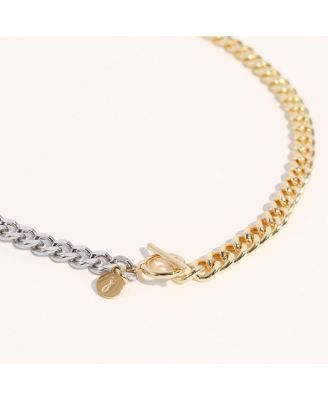 Two-Tone Stainless Steel Chain Necklace with Gold & Silver Links and Toggle Clasp
