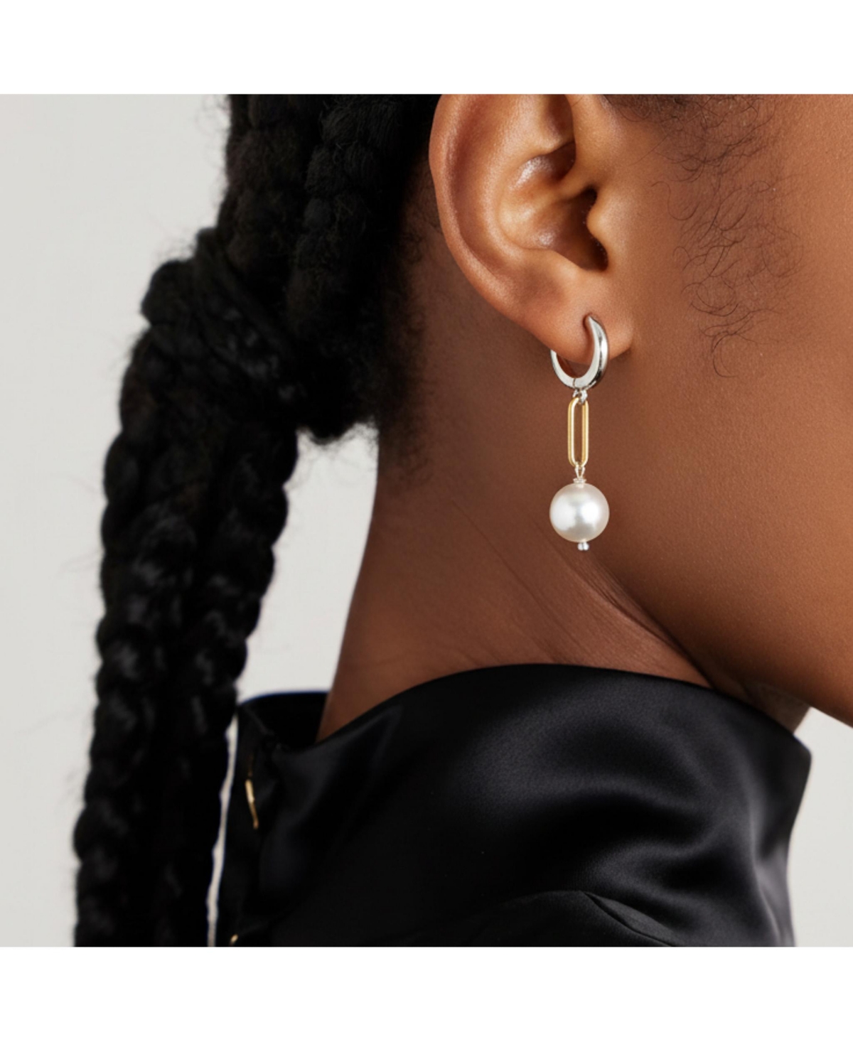 18k Gold Plated Paper Clip Chain and Silver Plated Huggies with Freshwater Pearls - Sake Earrings For Women