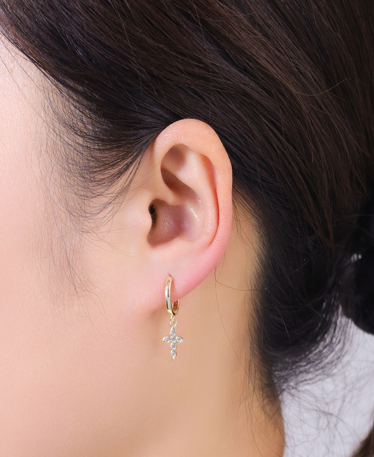 Unwritten Cubic Zirconia Bezel Post Stud, Cubic Zirconia Cross Endless Hoop Endless Hoop 3 Pairs Earring Set In Gold