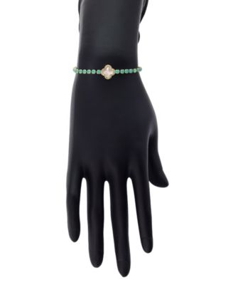 Mother of Pearl Inlay Crystal Flower Multi Green Crystal Bolo Bracelet