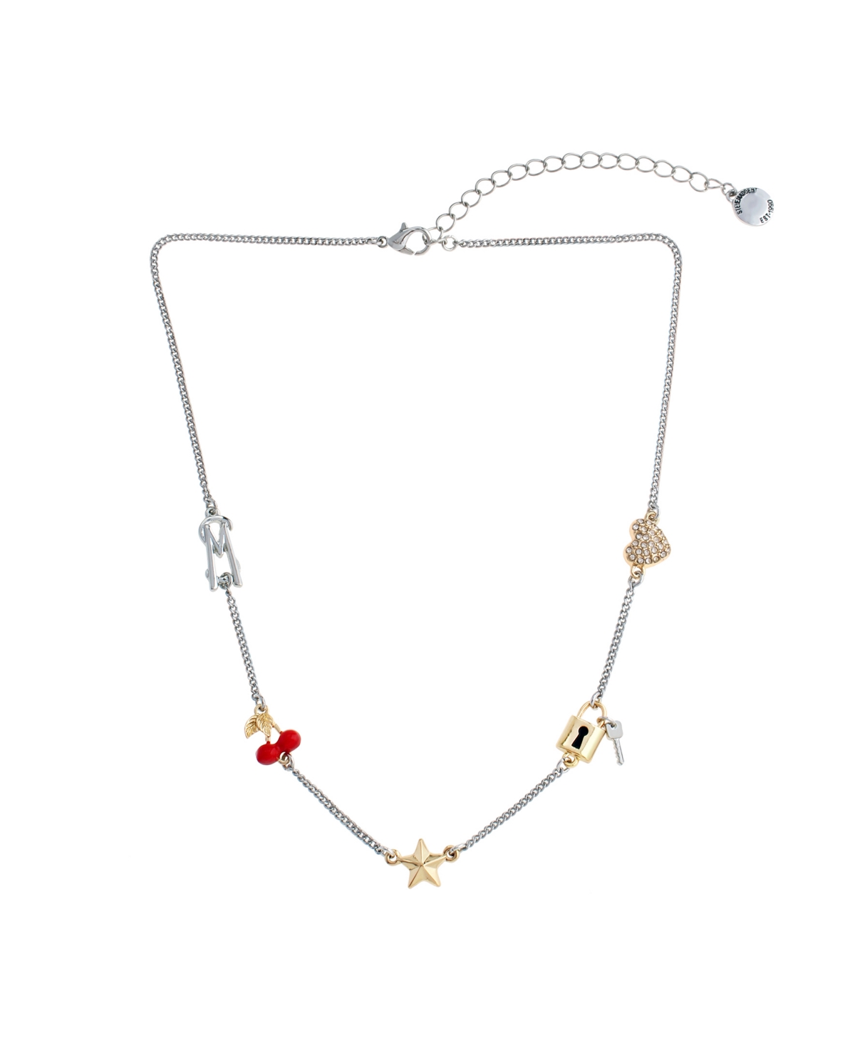 Steve Madden Faux Stone Signature Cherry Charm Bib Necklace