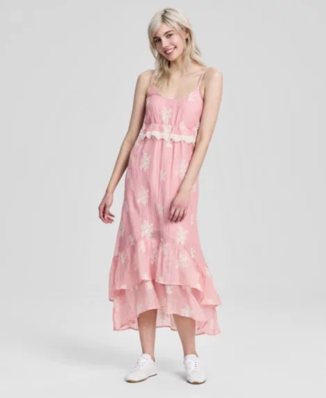 Petite Embroidered Lace Trim Maxi Dress - Melon
