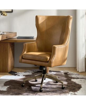 Heeg 47'' H Genuine Leather Swivel Adjustable Height Tilting Executive Chair with High Backrest