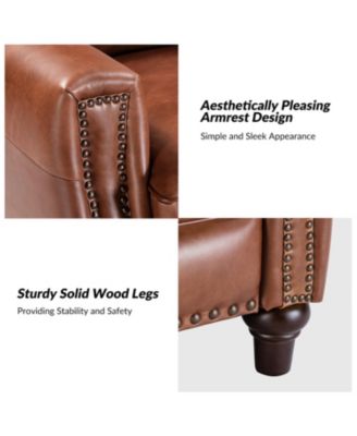 Bellino Mid Century Modern Genuine Leather Recliner with Nailhead Trim