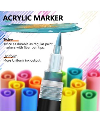 12 Colors Soft Brush Tip Pens and Markers with Direct-Liquid Ink Control System for Rock Painting, Canvas, Glass, Plastic, Fabric and Eggs