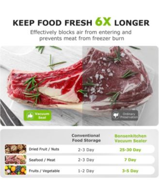 Bonsenkitchen Compact Vacuum Sealer, Fast Multi-Functional Food Saver with 20 Bags, 2 Rolls & Hose, High-Speed Continuous Use, Silver