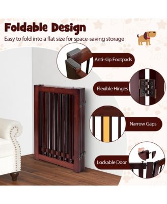 Freestanding Pet Gate 30'' Tall 4-Panel Wooden Dog Fence Solid Wood Foldable