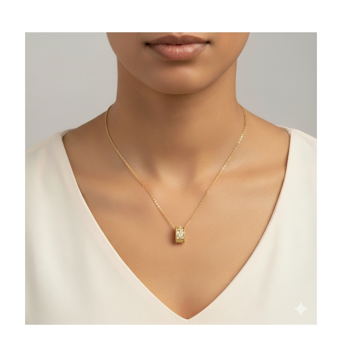 Etoielle Cubic Zirconia Clear Rondel Motif Charm Necklace