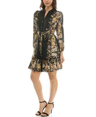 Petite Placement Print Button Front Dress