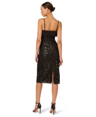 Women's Pleather Lace Detail Midi Dress