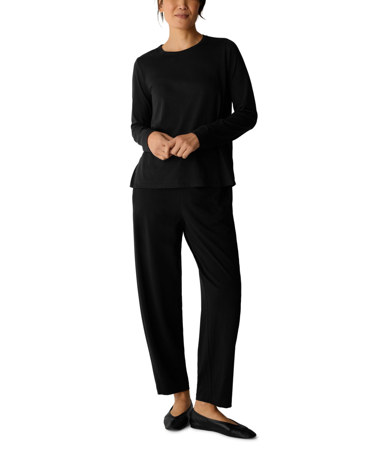 Женский топ Eileen Fisher с круглым вырезом и длинным рукавом, цвет: Чёрный — фото 2