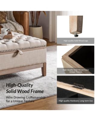 Upholstered Storage Cocktail Ottoman with Solid Wood Legs