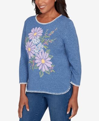 Petite Hilton Head Cross-Stitched Floral Pull-On Sweater