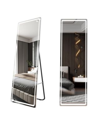 LED Full-Length Mirror with Stand, Suitable for Outfit Checks.