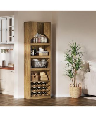 86.6" Tall Kitchen Cabinet with Stripe Light, Farmhouse Home Bar Liquor Cabinet with Wine Racks