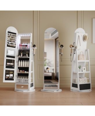 360&deg; Swivel Jewelry Armoire with LED Lights & Lockable Mirror